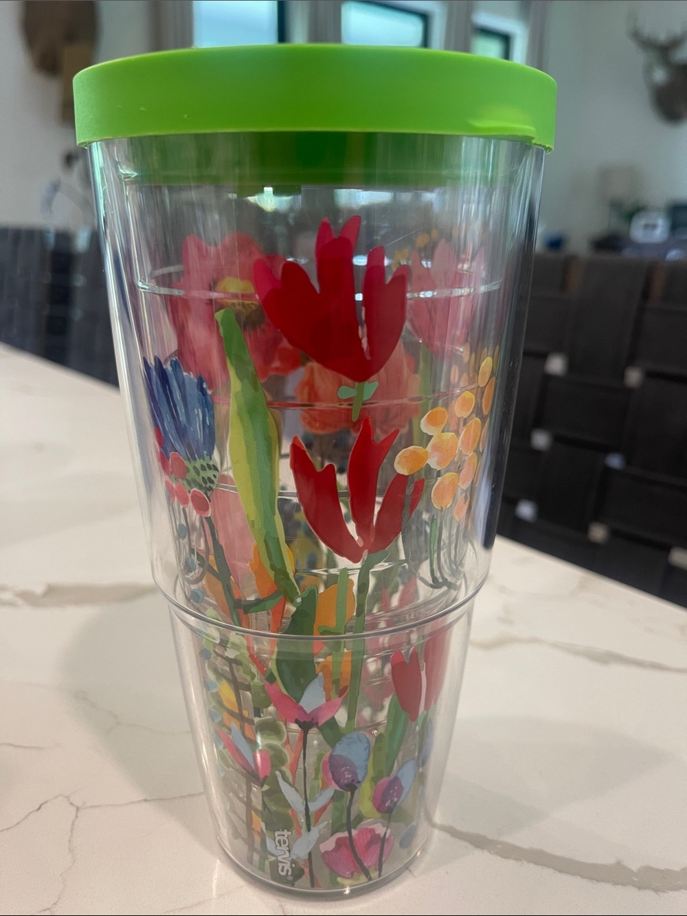 tervis Clear Floral Tumbler with Lime Green Lid